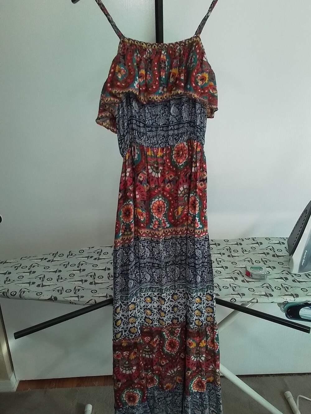 Tiered Boho Maxi Dress in Red Multi